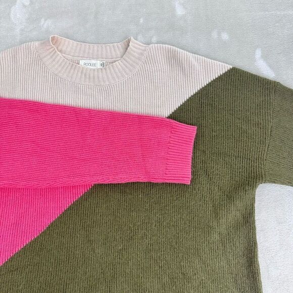 Roole Sweater Women’s XXL Pink Green Oversized Color Block Viscose Boxy - Picture 1 of 9